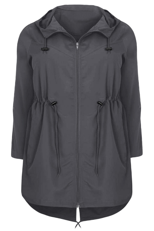 Gray Plus Size Pocket Parka Jacket