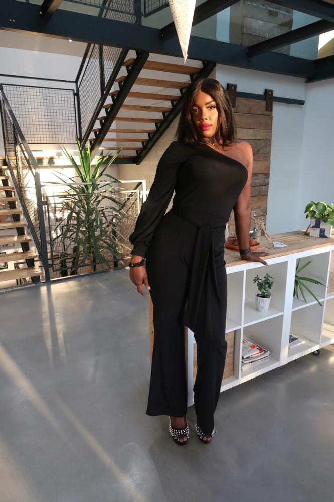 Black Asymmetric One Shoulder Wide Leg Solid Jumpsuit
