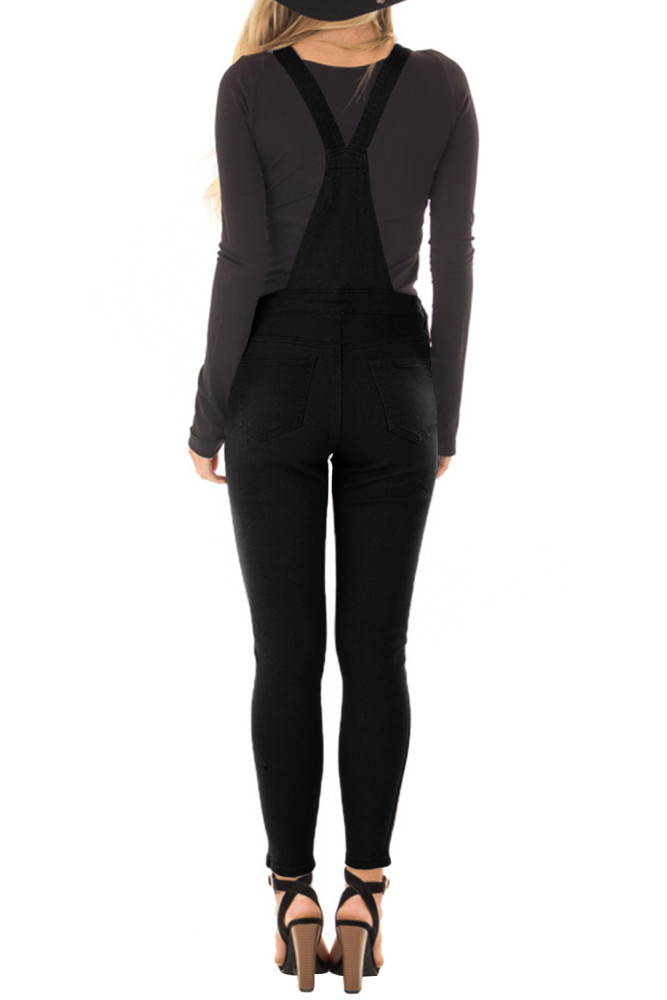 Solid Black Denim Overall for Women