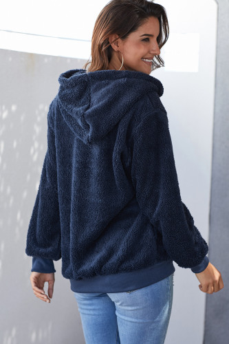 Navy Warm Furry Pullover Hoodie