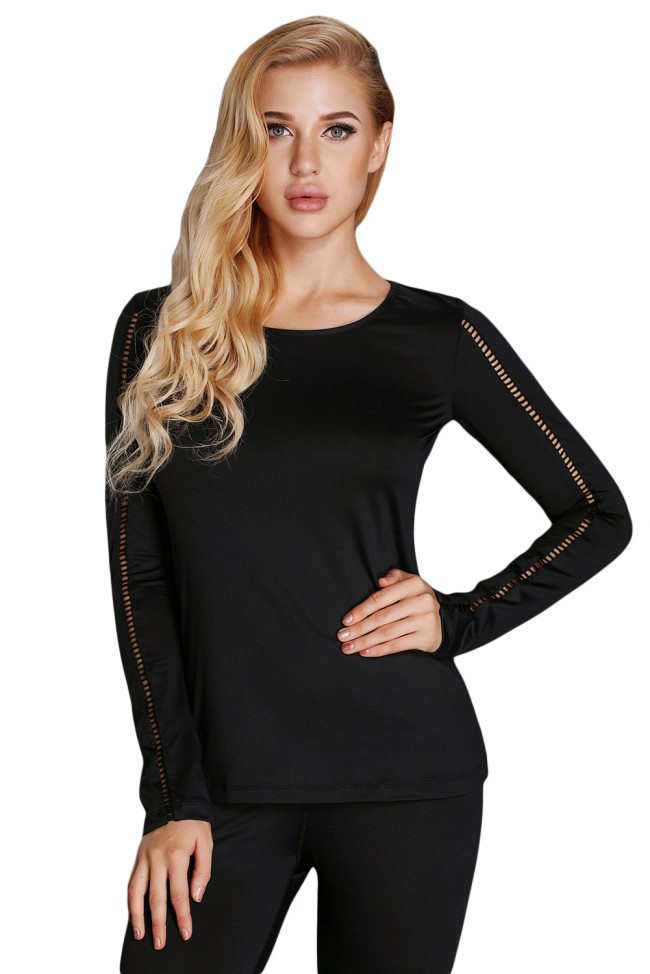 Black Basic Long Sleeves Round Crew Neck Yoga Top
