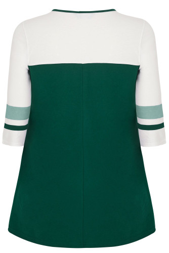 Green White Color Block Quarter Sleeved Plus Size Top