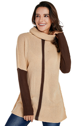 Brown Apricot Individual Cowl Neck Pullover Sweater