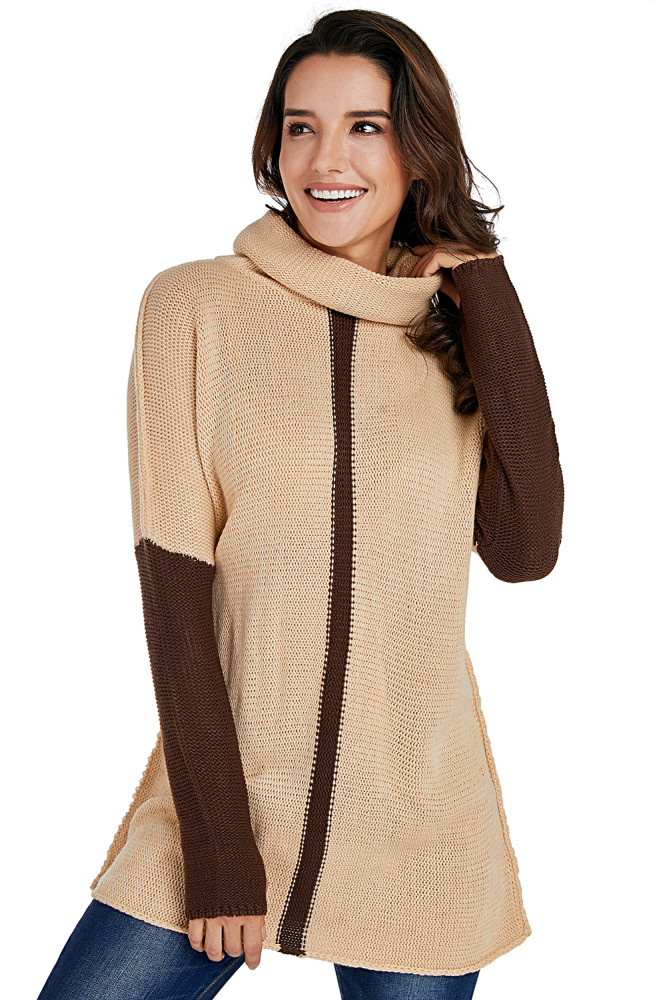 Brown Apricot Individual Cowl Neck Pullover Sweater