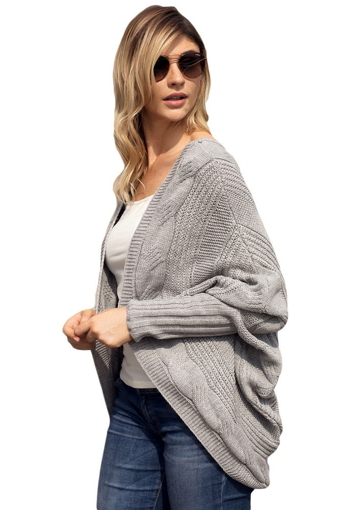Gray Luxe Cable Knit Open Front Cardigan
