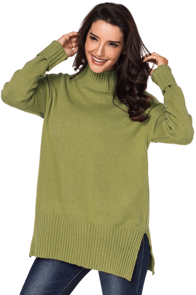 Mustard Turn-up Sleeve Turtle Neck Sweater
