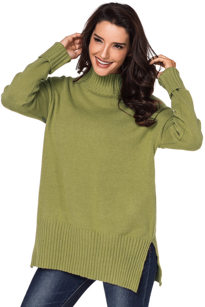 Mustard Turn-up Sleeve Turtle Neck Sweater