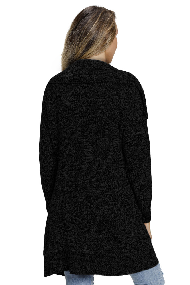 Black Chunky Long Cardigan with Side Pockets
