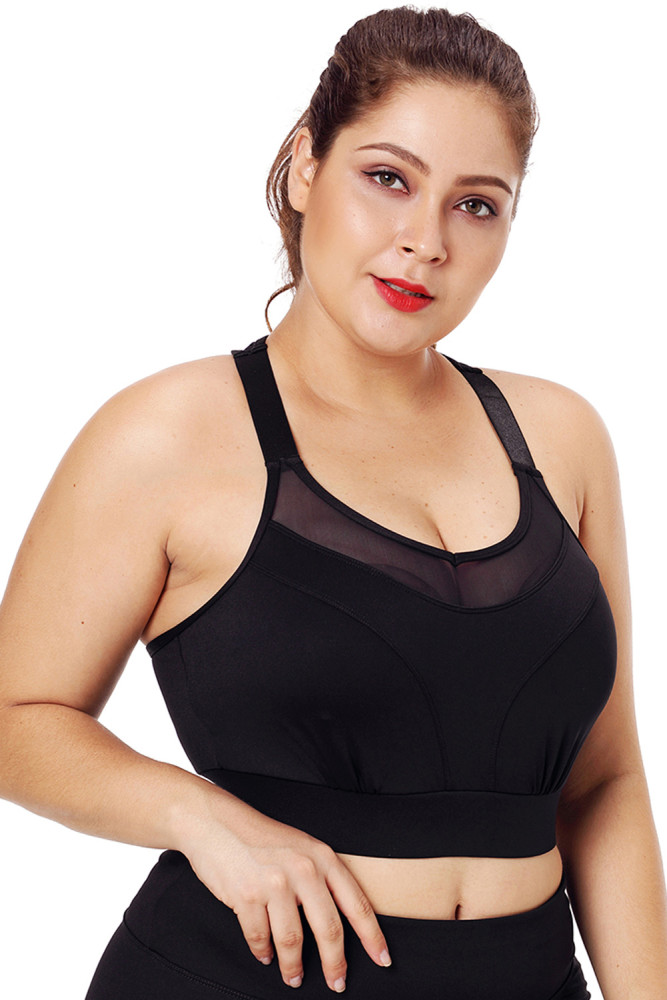 Black Mesh Strap Yoga Bra for Women
