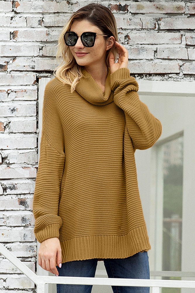 Khaki Cozy Long Sleeves Turtleneck Sweater
