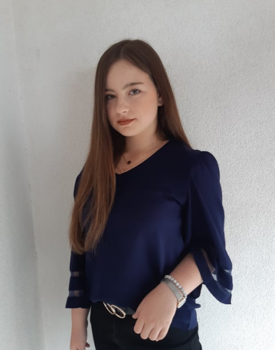 Blue Flare Sleeve V Neck Loose Blouse