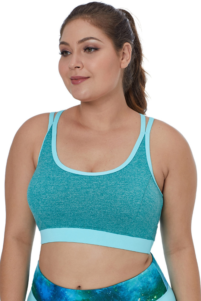 Blue Double Straps Heathered Sports Bra