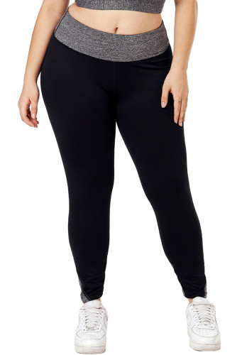 Black Heathered Splice Plus Size Yoga Pants