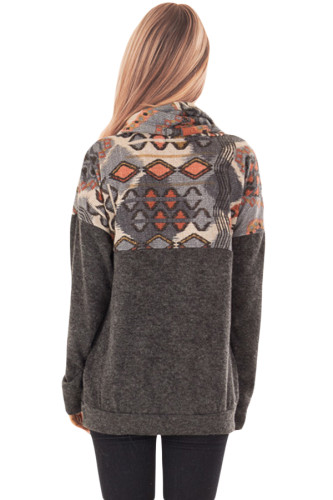 Charcoal Tribal Cowl Neck Kangaroo Pocket Sweatshirt