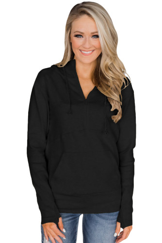 Black Kangaroo Pocket Half Zip Hoodie
