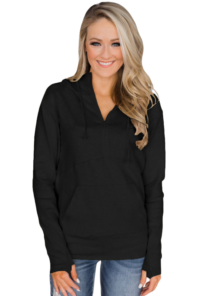 Black Kangaroo Pocket Half Zip Hoodie