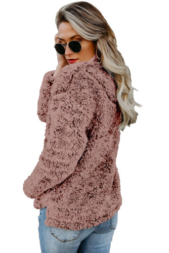 Dusty Pink Zipper Fleece Pullover Coat
