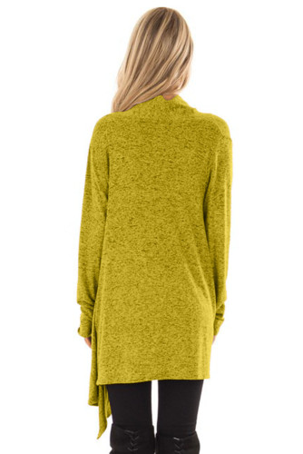 Mustard Draped Open Front Asymmetrical Cardigan
