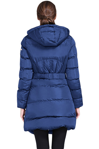 Blue Cotton Quilted Longline Hooded Coat