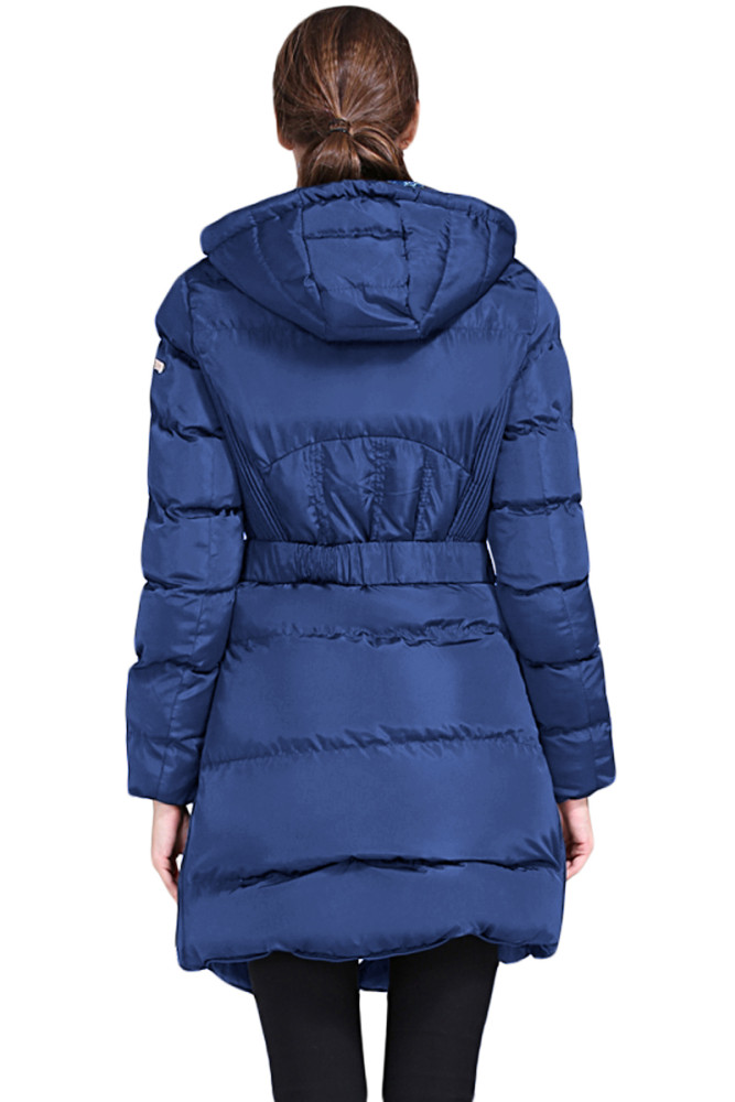 Blue Cotton Quilted Longline Hooded Coat
