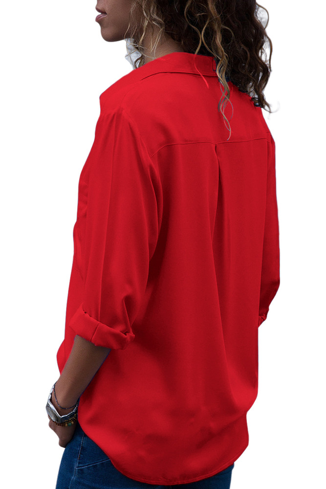 Red Covered Placket Button Down Shirt