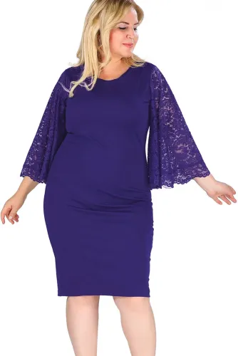 Navy Lace Flutter Sleeve Plus Size Bodycon Dress