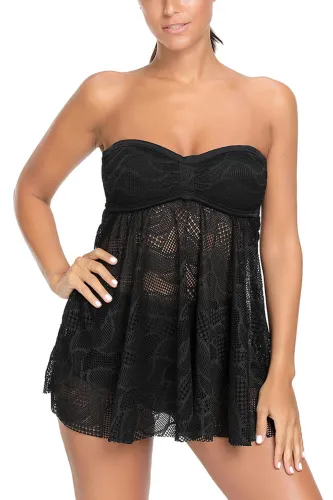 Black Mesh Cutout Strappy Tankini