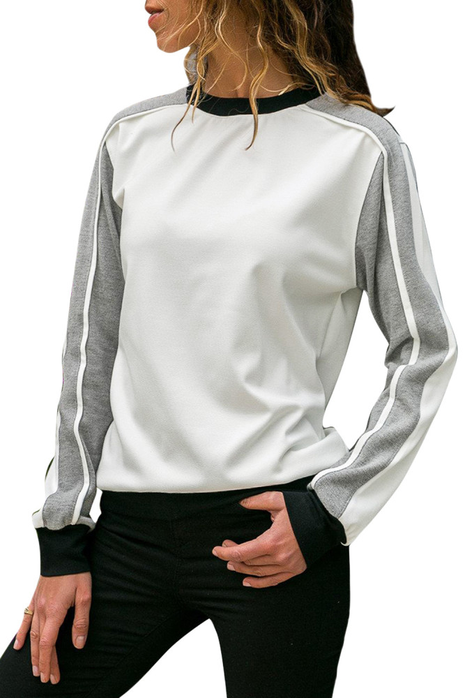 Gray Color Block Round Collar Sweatshirt