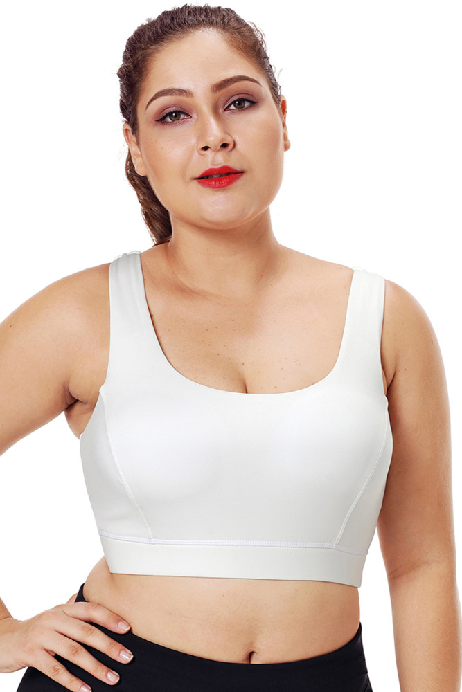 White Plus Size Racerback U-shaped Neck Sport Bra