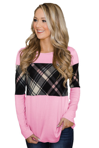 Pink Long Sleeve Plaid Top