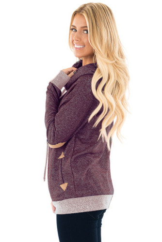 Contrast Patch Detail Russet Red Cowl Neck Sweatshirt