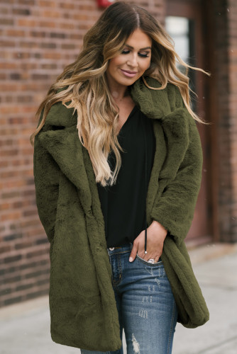 Green Pocketed Faux Fur Longline Coat