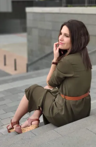 Army Green Slit Maxi Shirt Dress with Sash
