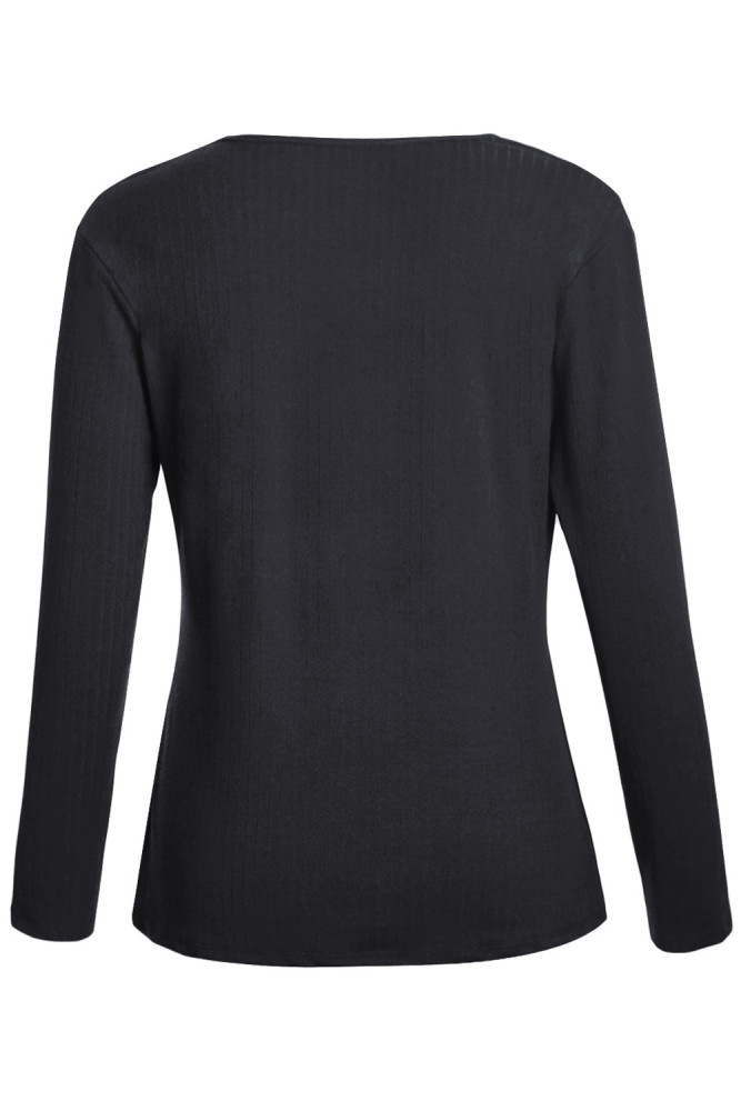 Black Ribbed V Neck Cold Shoulder Top