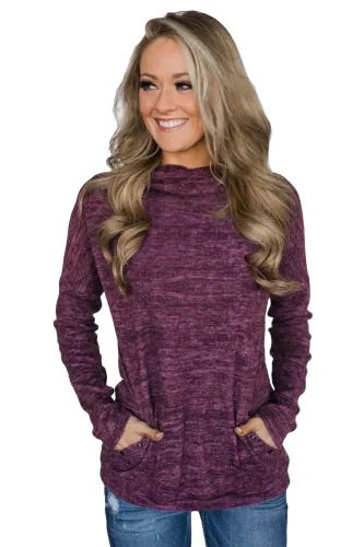 Purple Heathered Kangaroo Pocket Sweatshirt