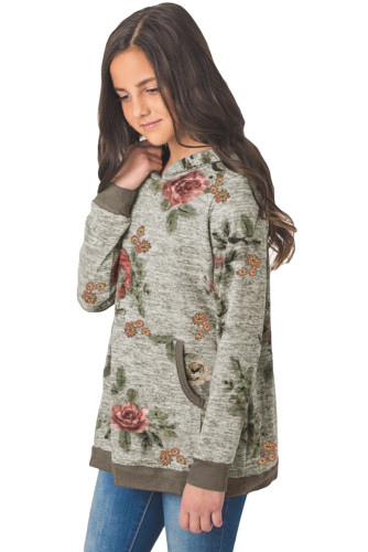 Little Girls' Gray Floral Hoodie