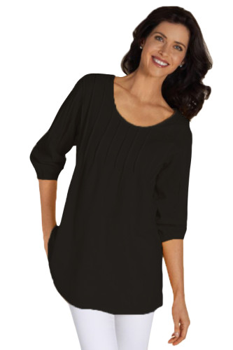 Black Pintuck Quarter Sleeved Tunic Top