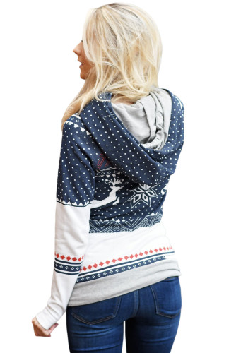 Navy Snow Reindeer Double Hooded Sweatshirt