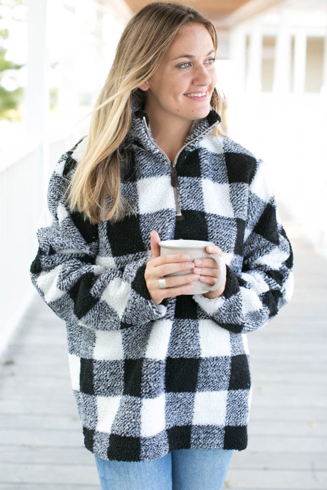 White Buffalo Plaid Sherpa Pullover