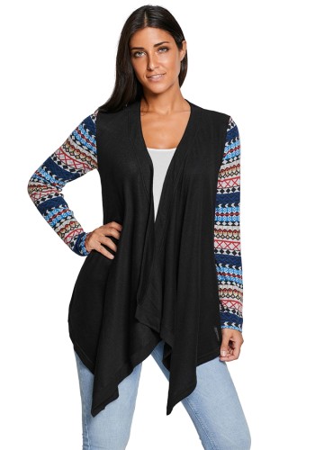 Black Waterfall Patchwork Long Sleeve Oversize Coat