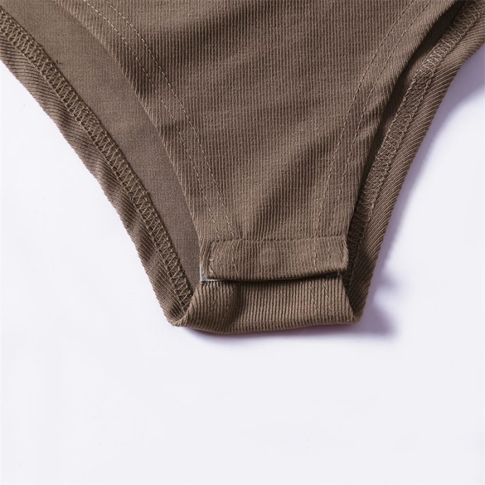 Khaki Long Sleeve Button Front Bodysuit