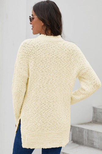 White Cozy Fall Popcorn Pullover Sweater