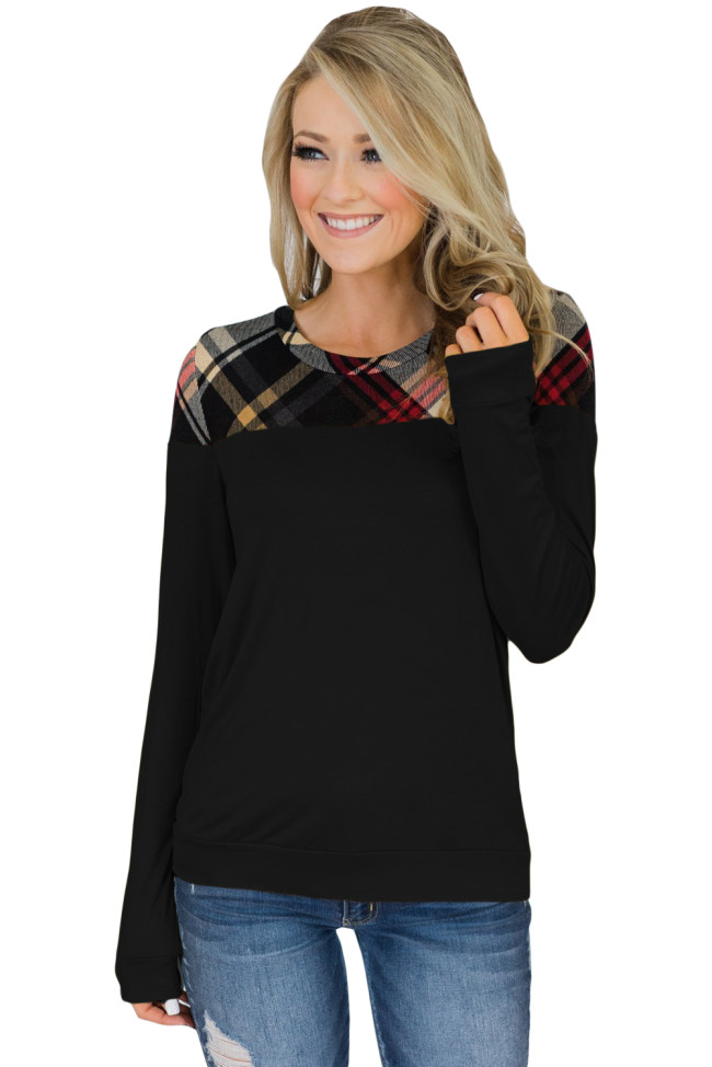 Black Plaid Long Sleeve Top