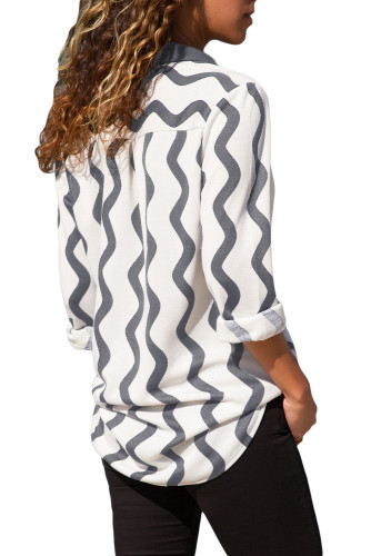 Gary White Wavy Stripes Button Down Blouse