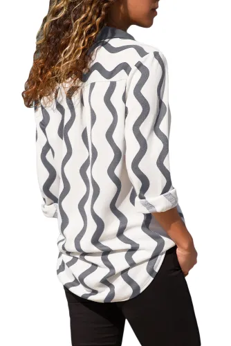 Gary White Wavy Stripes Button Down Blouse