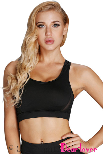 Black Scoop Neck Hollow-out Back Sport Bra Top