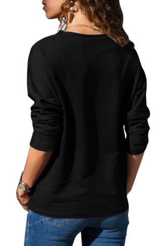 Black Long Sleeve Colorblock Diamond Top