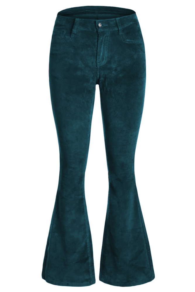 Green Flared Bottom Leg Velvet Pants
