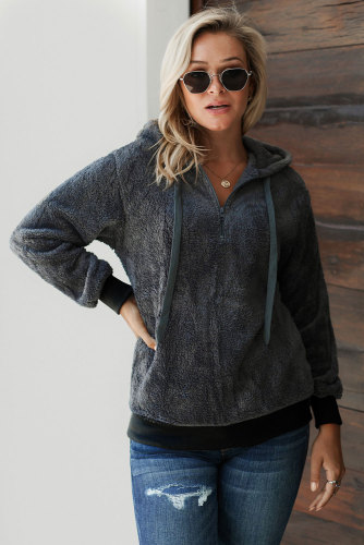 Gray Warm Furry Pullover Hoodie