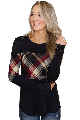 Black Long Sleeve Plaid Top